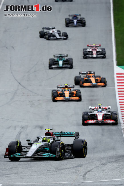 Foto zur News: Lewis Hamilton (Mercedes), Mick Schumacher (Haas), Lando Norris (McLaren) und Daniel Ricciardo (McLaren)