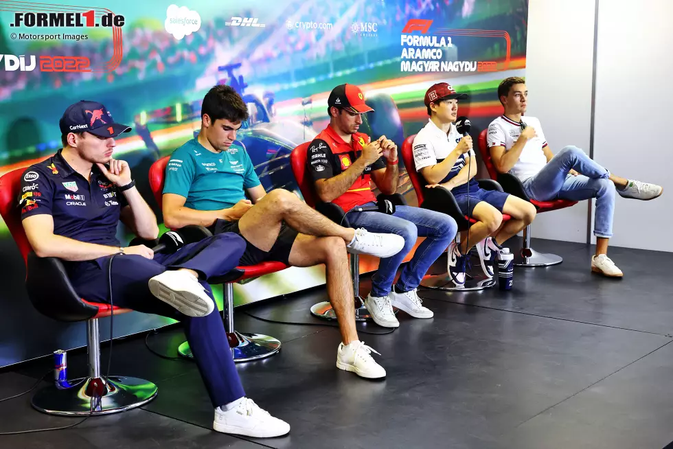 Foto zur News: Max Verstappen (Red Bull), Lance Stroll (Aston Martin), Carlos Sainz (Ferrari), Yuki Tsunoda (AlphaTauri) und George Russell (Mercedes)