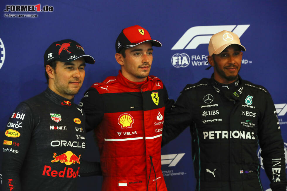 Foto zur News: Sergio Perez (Red Bull), Charles Leclerc (Ferrari) und Lewis Hamilton (Mercedes)
