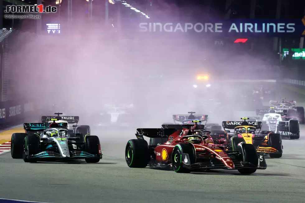 Foto zur News: Charles Leclerc (Ferrari), Carlos Sainz (Ferrari), Lewis Hamilton (Mercedes), Lando Norris (McLaren), Pierre Gasly (AlphaTauri) und Fernando Alonso (Alpine)