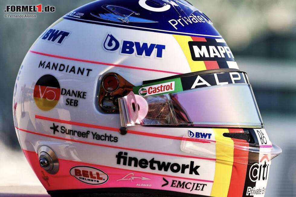 Foto zur News: Helm-Hommage von Fernando Alonso (Alpine) für Sebastian Vettel (Aston Martin)