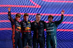 Sergio Perez (Red Bull), Max Verstappen (Red Bull) und Fernando Alonso (Aston Martin) 