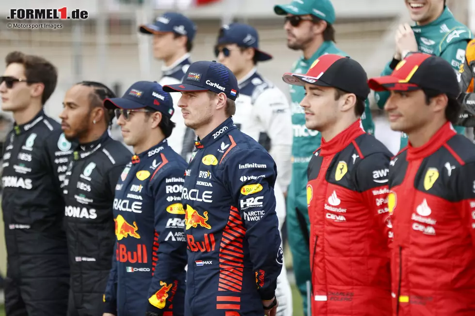 Foto zur News: George Russell (Mercedes), Lewis Hamilton (Mercedes), Sergio Perez (Red Bull), Max Verstappen (Red Bull), Charles Leclerc (Ferrari) und Carlos Sainz (Ferrari)