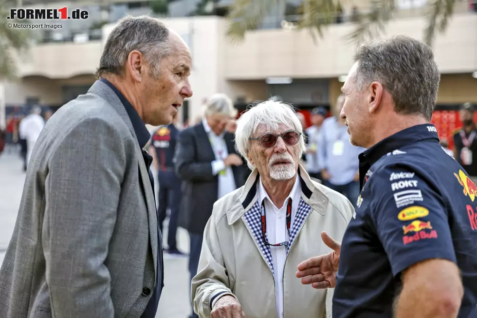 Foto zur News: Gerhard Berger, Bernie Ecclestone und Christian Horner