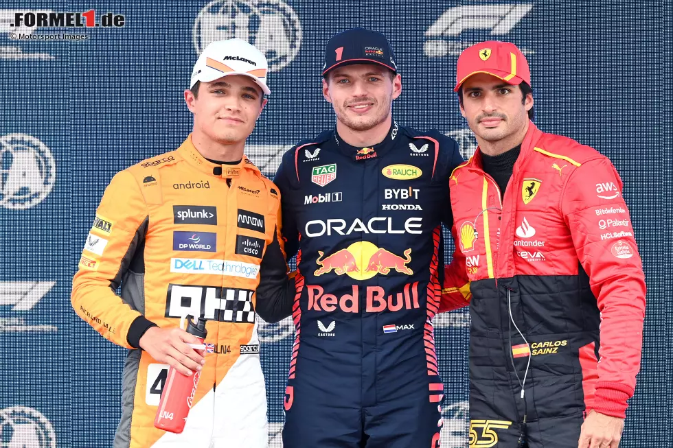 Foto zur News: Lando Norris (McLaren), Max Verstappen (Red Bull) und Carlos Sainz (Ferrari)