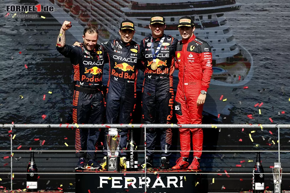 Foto zur News: Sergio Perez (Red Bull), Max Verstappen (Red Bull) und Charles Leclerc (Ferrari)