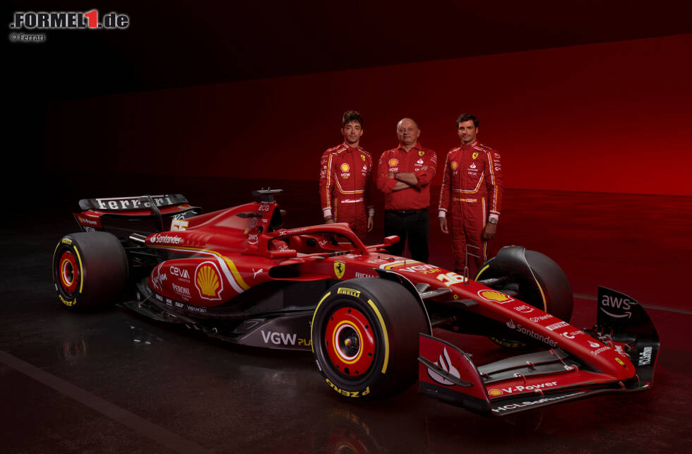 Foto zur News: Ferrari SF-24 mit Charles Leclerc, Frederic Vasseur, Carlos Sainz