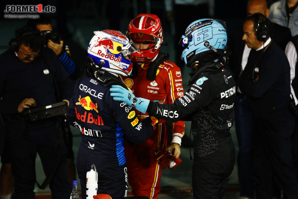Foto zur News: Max Verstappen (Red Bull), Charles Leclerc (Ferrari) und George Russell (Mercedes)