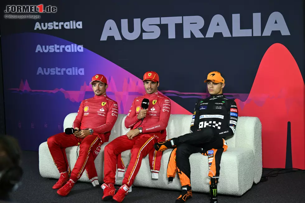 Foto zur News: Charles Leclerc (Ferrari), Carlos Sainz (Ferrari) und Lando Norris (McLaren)