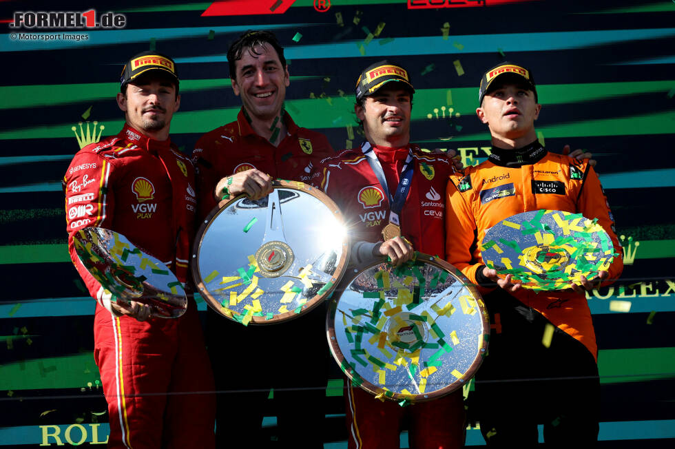 Foto zur News: Charles Leclerc (Ferrari), Carlos Sainz (Ferrari) und Lando Norris (McLaren)