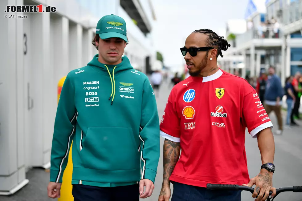 Foto zur News: Lance Stroll (Aston Martin) und Lewis Hamilton (Ferrari)