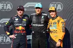 Foto zur News: George Russell (Mercedes), Max Verstappen (Red Bull) und Oscar Piastri (McLaren)
