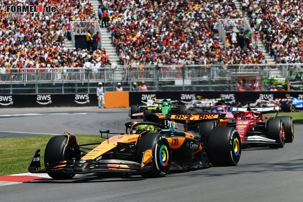 Foto zur News: Lando Norris (McLaren), Charles Leclerc (Ferrari) und Franco Colapinto (Alpine)