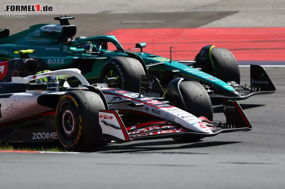Foto zur News: Oliver Bearman (Haas) und Lance Stroll (Aston Martin)