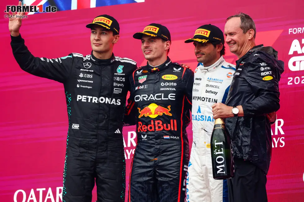 Foto zur News: Max Verstappen (Red Bull), George Russell (Mercedes) und Carlos Sainz (Williams)