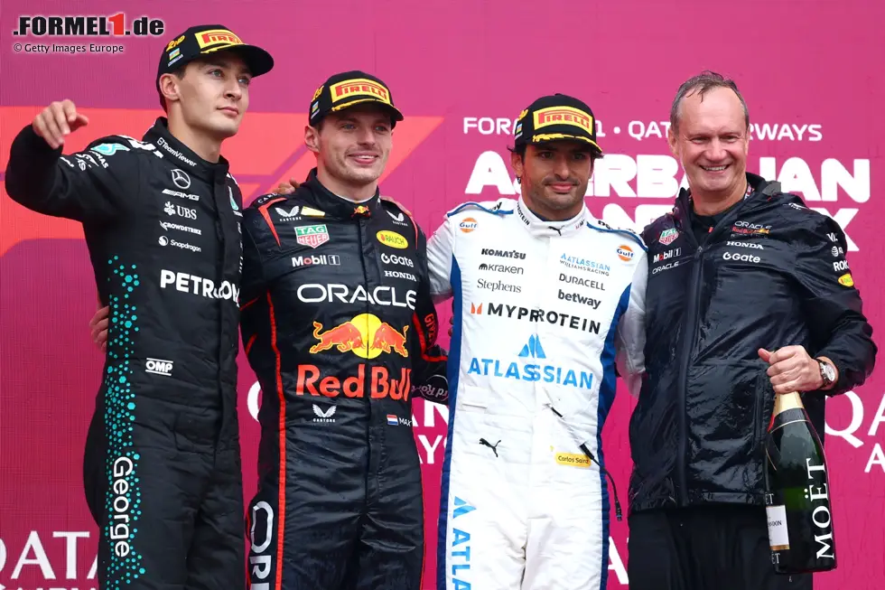 Foto zur News: Max Verstappen (Red Bull), George Russell (Mercedes) und Carlos Sainz (Williams)