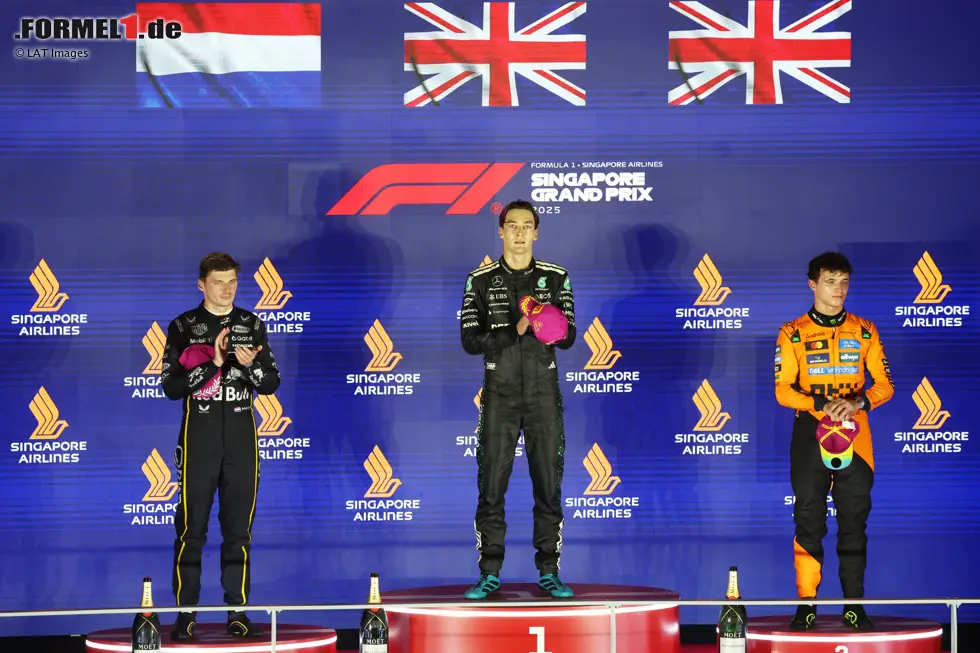 Foto zur News: George Russell (Mercedes), Max Verstappen (Red Bull) und Lando Norris (McLaren)