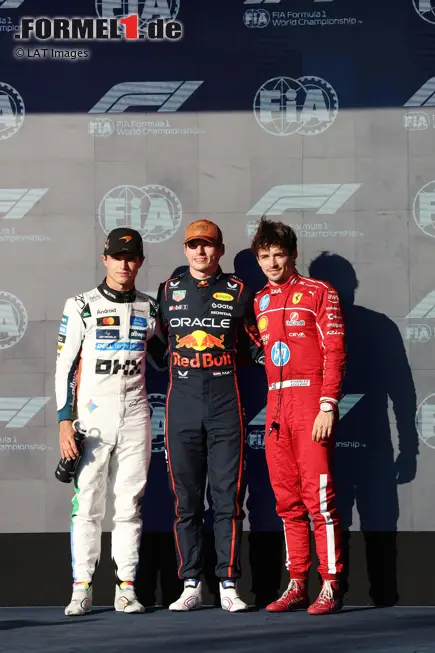 Foto zur News: Max Verstappen (Red Bull), Lando Norris (McLaren) und Charles Leclerc (Ferrari)