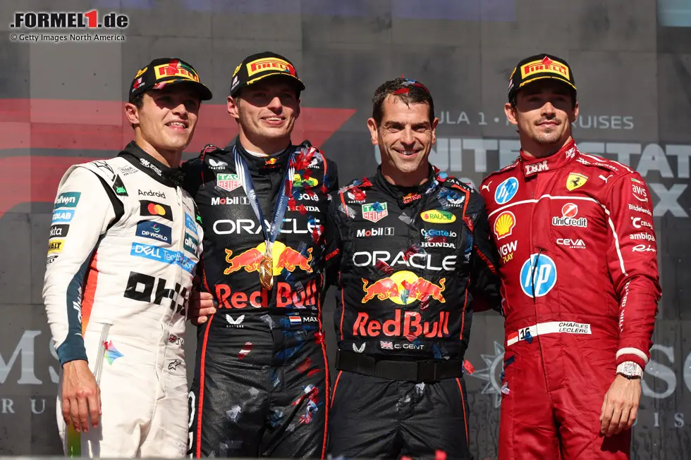Foto zur News: Max Verstappen (Red Bull), Lando Norris (McLaren) und Charles Leclerc (Ferrari)