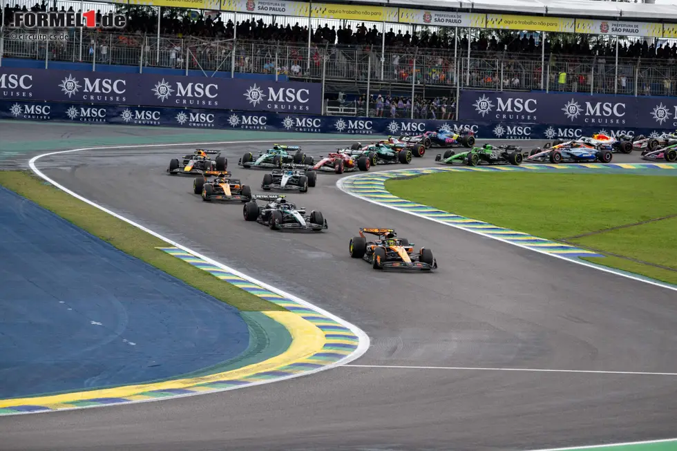 Foto zur News: Andrea Kimi Antonelli, Lando Norris (McLaren), Oscar Piastri (McLaren), George Russell (Mercedes), Max Verstappen (Red Bull), Charles Leclerc (Ferrari) und Lewis Hamilton (Ferrari)