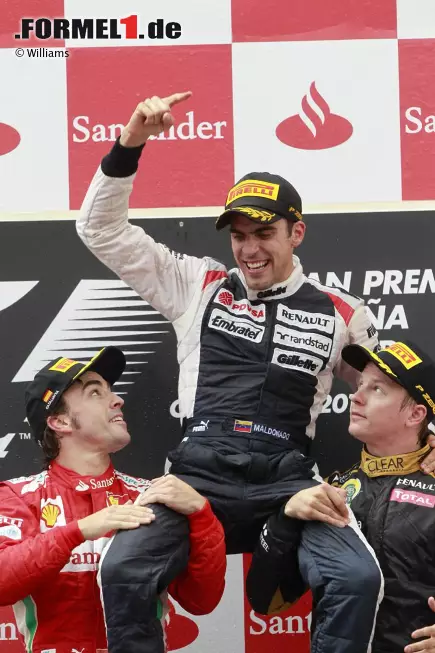 Daily Telegraph (Großbritannien): "Es hätte das Bild des Tages sein sollen, als Pastor Maldonado, der in der Formel 1 bislang unentdeckte Venezolaner, von Fernando Alonso und Kimi Räikkönen nach dem ersten Sieg für Williams seit mehr als acht Jahren auf die Schultern genommen wurde. Stattdessen sah man ihn, wie er seinen zwölfjährigen Cousin trug, der sich bei einem Feuerunfall verletzt hatte." Foto zur News: Daily Telegraph (Großbritannien): "Es hätte das Bild des Tages sein sollen, als Pastor Maldonado, der in der Formel 1 bislang unentdeckte Venezolaner, von Fernando Alonso und Kimi Räikkönen nach dem ersten Sieg für Williams seit mehr als acht Jahren auf die Schultern genommen wurde. Stattdessen sah man ihn, wie er seinen zwölfjährigen Cousin trug, der sich bei einem Feuerunfall verletzt hatte."