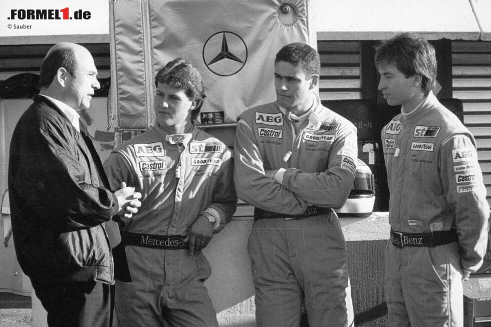 Foto zur News: &quot;Würden Sie diesen Männern Ihren Mercedes anvertrauen?&quot;, fragte ein Werbeslogan der Stuttgarter Marke mit dem Stern 1990, als das Trio in der Sportwagen-WM für das Sauber-Mercedes-Team an den Start ging. Michael Schumacher war in der Deutschen Formel-3-Meisterschaft 1989 mit 163 Punkten &quot;nur&quot; Dritter geworden - punktgleich mit Heinz-Harald Frentzen und einen Zähler hinter Karl Wendlinger. Doch während die beiden anderen Mercedes-Junioren von damals nie den weltmeisterlichen Durchbruch schafften, sollte der Kerpener gleich siebenmal Formel-1-Champion werden.