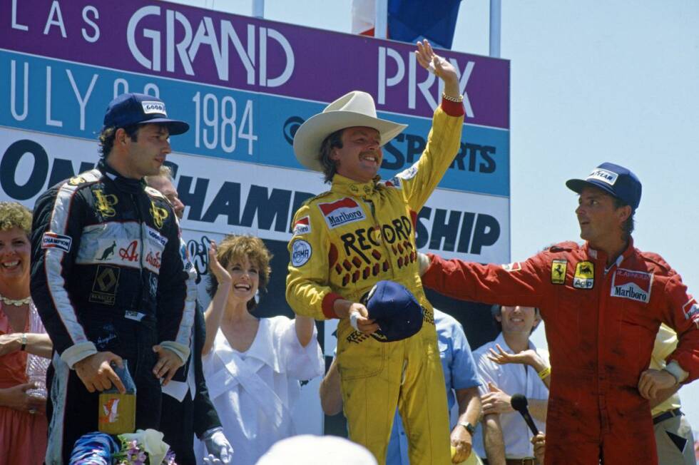 Foto zur News: Der Beginn einer Durststrecke: &quot;Texas-Cowboy&quot; Keke Rosberg feiert 1984 in Dallas seinen einzigen Saisonsieg.