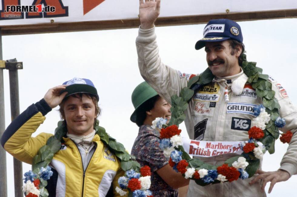 In den ersten sechs Rennen der Saison 1979 geht Williams komplett leer aus, doch plötzlich platzt der Knoten: Der Schweizer Clay Regazzoni beschert dem britischen Rennstall ausgerechnet beim Heim-Grand-Prix in Silverstone den ersten Sieg - mit fast einer halben Minute Vorsprung. In den ersten sechs Rennen der Saison 1979 geht Williams komplett leer aus, doch plötzlich platzt der Knoten: Der Schweizer Clay Regazzoni beschert dem britischen Rennstall ausgerechnet beim Heim-Grand-Prix in Silverstone den ersten Sieg - mit fast einer halben Minute Vorsprung.