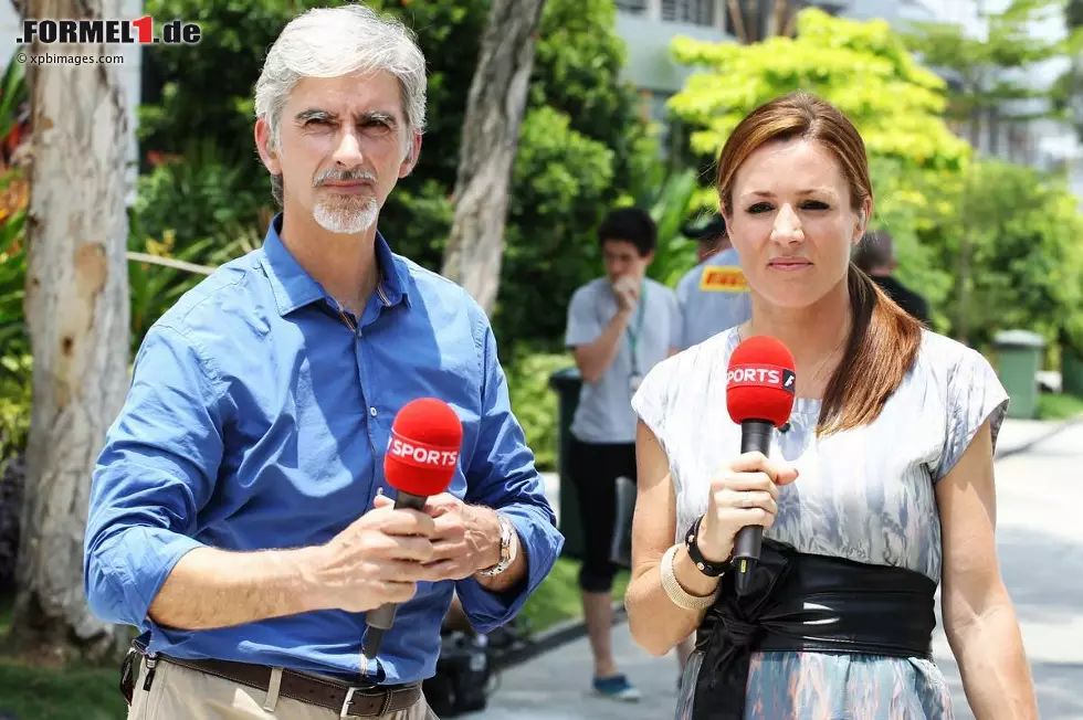 Foto zur News: Schlecht gelaunt, aber gute Berichterstatter: Ex-Weltmeister Damon Hill und Natalie Pinkham arbeiten für den britischen Pay-TV-Sender Sky, der weltweit als Referenz für Formel-1-Coverage gilt.