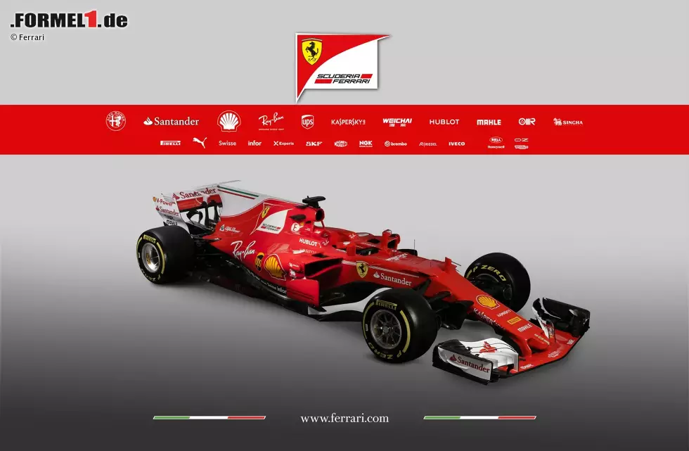 2017: Passend zum 70-jährigen Firmenjubiläum heißt der neue Renner SF70-H. Mit Haifischflosse und T-Flügel will Ferrari in die Erfolgsspur zurückfinden. Das gelingt zwar mit fünf Saisonsiegen von Sebastian Vettel. Im WM-Duell mit Lewis Hamilton unterliegt er aber klar. Foto zur News: 2017: Passend zum 70-jährigen Firmenjubiläum heißt der neue Renner SF70-H. Mit Haifischflosse und T-Flügel will Ferrari in die Erfolgsspur zurückfinden. Das gelingt zwar mit fünf Saisonsiegen von Sebastian Vettel. Im WM-Duell mit Lewis Hamilton unterliegt er aber klar.