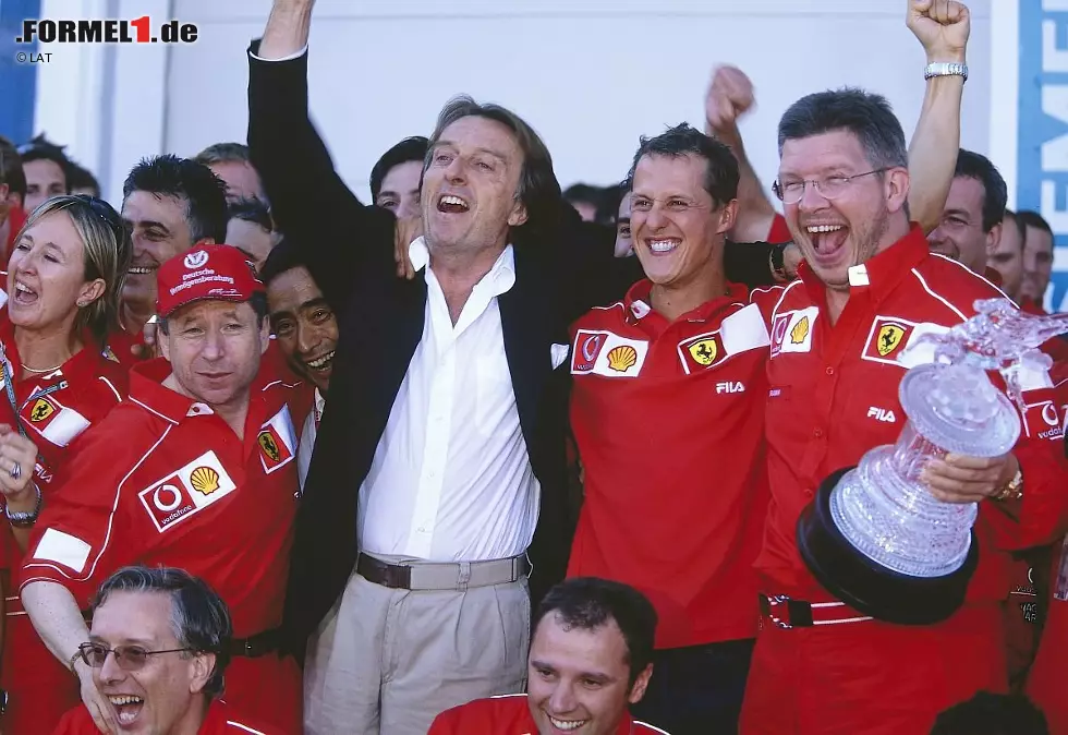 Die Formel 1 sieht rot: Teamchef Jean Todt, Ferrari-Boss Luca di Montezemolo, Starpilot Michael Schumacher und Technikchef Ross Brawn waren die Architekten des Erfolgs. Von 2000 bis 2004 holte man acht Fahrer- und Konstrukteurs-WM-Titel. 2005 und 2006 lief es... Foto zur News: Die Formel 1 sieht rot: Teamchef Jean Todt, Ferrari-Boss Luca di Montezemolo, Starpilot Michael Schumacher und Technikchef Ross Brawn waren die Architekten des Erfolgs. Von 2000 bis 2004 holte man acht Fahrer- und Konstrukteurs-WM-Titel. 2005 und 2006 lief es...
