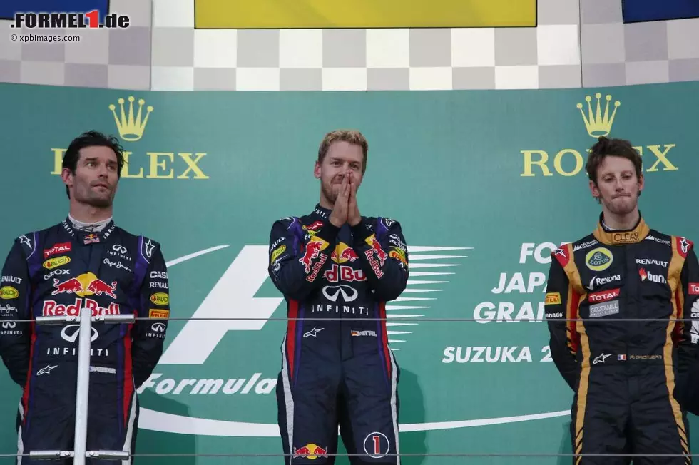 L'Equipe (Frankreich): "Vettel (fast) Meister. Der Sieger des Grand Prix von Japan muss noch auf den WM-Titel warten. Sein Teamkollege Mark Webber und Romain Grojean, der spektakulär gestartet ist, komplettieren das Podium." Foto zur News: L'Equipe (Frankreich): "Vettel (fast) Meister. Der Sieger des Grand Prix von Japan muss noch auf den WM-Titel warten. Sein Teamkollege Mark Webber und Romain Grojean, der spektakulär gestartet ist, komplettieren das Podium."