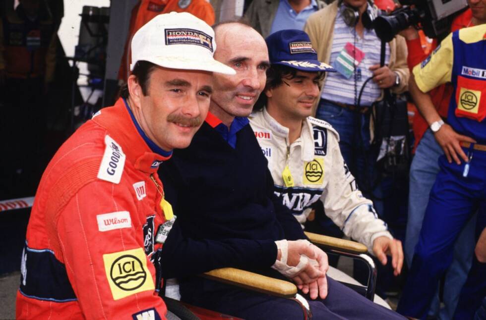 Foto zur News: Gegen diesen Kommentar wirkte Piquets (rechts) Klopapier-Aktion wie der Streich eines Schülers: Er versteckte sämtliche bei Williams zu findende Rollen, als er erfuhr, dass Mansell unter Durchfall litt. Sir Frank hatte in den Jahren 1986 und 1987 eben seinen Spaß mit den beiden Champions.