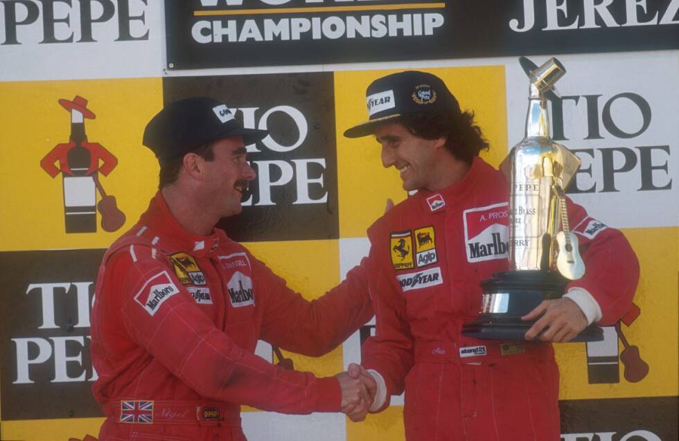 Foto zur News: Mansell hatte ohnehin seine liebe Mühe mit den Teamkollegen: Alain Prost stieß 1990 zu Ferrari. Als der &quot;Löwe&quot; das Teammeeting aufsuchte, kam ihm auf einmal alles Spanisch vor - oder besser gesagt Französisch. Der viermalige Weltmeister hatte kurzerhand die Amtssprache geändert. Mansell verstand nur noch Bahnhof und suchte selbigen auf, um zu Williams zurückzukehren.