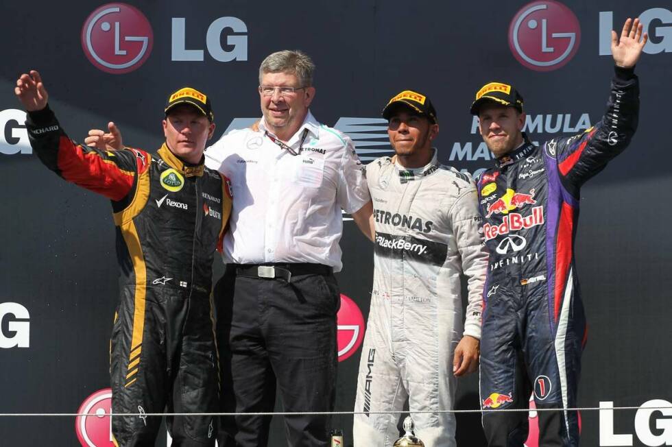 Foto zur News: Der letzte Grand Prix vor der Sommerpause: Sebastian Vettel (3.) und Kimi Räikkönen (2.) sammeln im &quot;Glutofen&quot; von Budapest wichtige Punkte - aber Lewis Hamilton feiert seinen ersten Sieg seit dem Wechsel zu Mercedes. WM-Stand nach zehn von 19 Rennen: Vettel 172 - Räikkönen 134 - Alonso 133 - Hamilton 124.