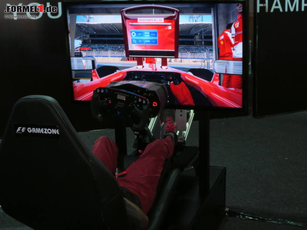 Foto zur News: ... oder am Simulator das aktuelle Formel-1-Game spielen, im direkten Vergleich gegen bis zu zehn weitere Fans.