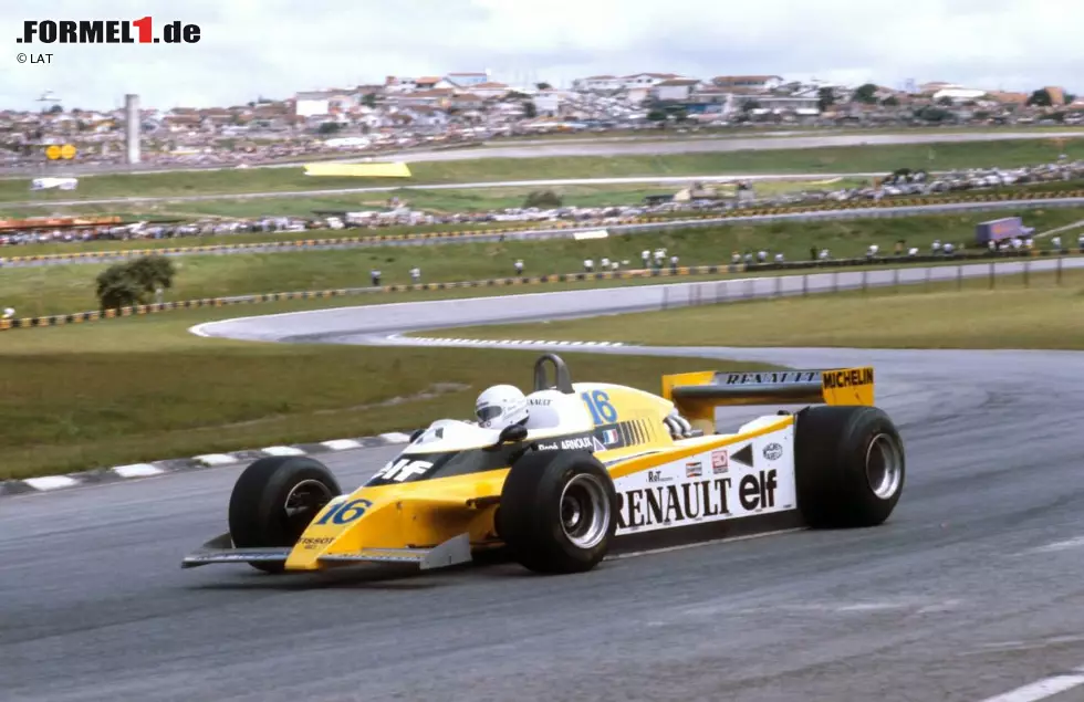Der erste Sieg seiner Formel-1-Karriere gelingt Arnoux beim Grand Prix von Brasilien 1980 auf der damals noch 7,96 Kilometer langen Interlagos-Rennstrecke. Foto zur News: Der erste Sieg seiner Formel-1-Karriere gelingt Arnoux beim Grand Prix von Brasilien 1980 auf der damals noch 7,96 Kilometer langen Interlagos-Rennstrecke.