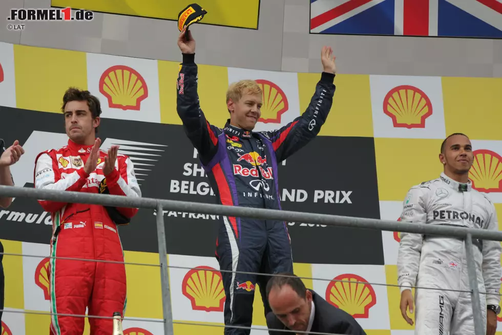 Der Sieg geht ungefährdet an Vettel, der seinen WM-Vorsprung damit auf 46 Zähler ausbauen kann. Alonso und Hamilton können in der Gesamtwertung aber immerhin an Räikkönen vorbeiziehen. Foto zur News: Der Sieg geht ungefährdet an Vettel, der seinen WM-Vorsprung damit auf 46 Zähler ausbauen kann. Alonso und Hamilton können in der Gesamtwertung aber immerhin an Räikkönen vorbeiziehen.