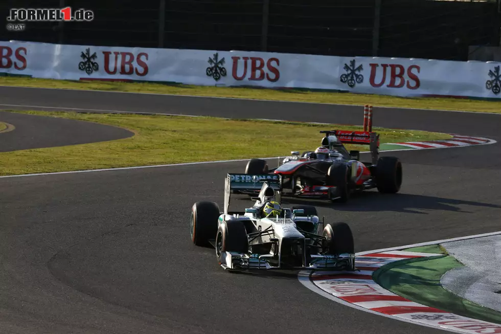 Rosberg hat aber auch gute Szenen. Seine Überholmanöver gegen Jenson Button (McLaren) und Adrian Sutil (Force India) können sich durchaus sehen lassen. Beide Kollegen kann er sich in der 130R schnappen. Über den neunten Platz kommt er aber nicht mehr hinaus. Foto zur News: Rosberg hat aber auch gute Szenen. Seine Überholmanöver gegen Jenson Button (McLaren) und Adrian Sutil (Force India) können sich durchaus sehen lassen. Beide Kollegen kann er sich in der 130R schnappen. Über den neunten Platz kommt er aber nicht mehr hinaus.