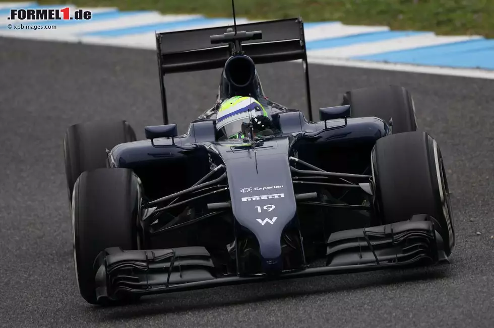 Felipe Massa (Williams-Mercedes FW36) / 133 Runden / 1:23.700 Minuten (Donnerstag)
Der erfahrene Brasilianer fuhr in Jerez erstmals ein Formel-1-Auto ohne Ferrari-Motor. Es lief bestens. Massa fühlte sich im neuen Williams schnell wohl und fuhr viele Kilometer. "Am letzten Tag keine Probleme", so der Ex-Ferrari-Pilot erleichtert nach der ersten Testwoche. Foto zur News: Felipe Massa (Williams-Mercedes FW36) / 133 Runden / 1:23.700 Minuten (Donnerstag)
Der erfahrene Brasilianer fuhr in Jerez erstmals ein Formel-1-Auto ohne Ferrari-Motor. Es lief bestens. Massa fühlte sich im neuen Williams schnell wohl und fuhr viele Kilometer. "Am letzten Tag keine Probleme", so der Ex-Ferrari-Pilot erleichtert nach der ersten Testwoche.