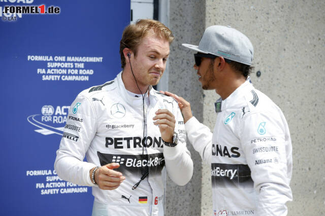 Foto zur News: Pole-Position auf Lewis Hamiltons Lieblingsstrecke: Nico Rosberg nimmt das Momentum von Monaco mit und zwingt seinen Mercedes-Teamkollegen auch im Qualifying in Kanada in die Knie. Und Hamilton, diesmal sportlicher Verlierer, redet sich auch nicht auf seine kleinen Fahrfehler raus: "Nico ist einfach gut gefahren."