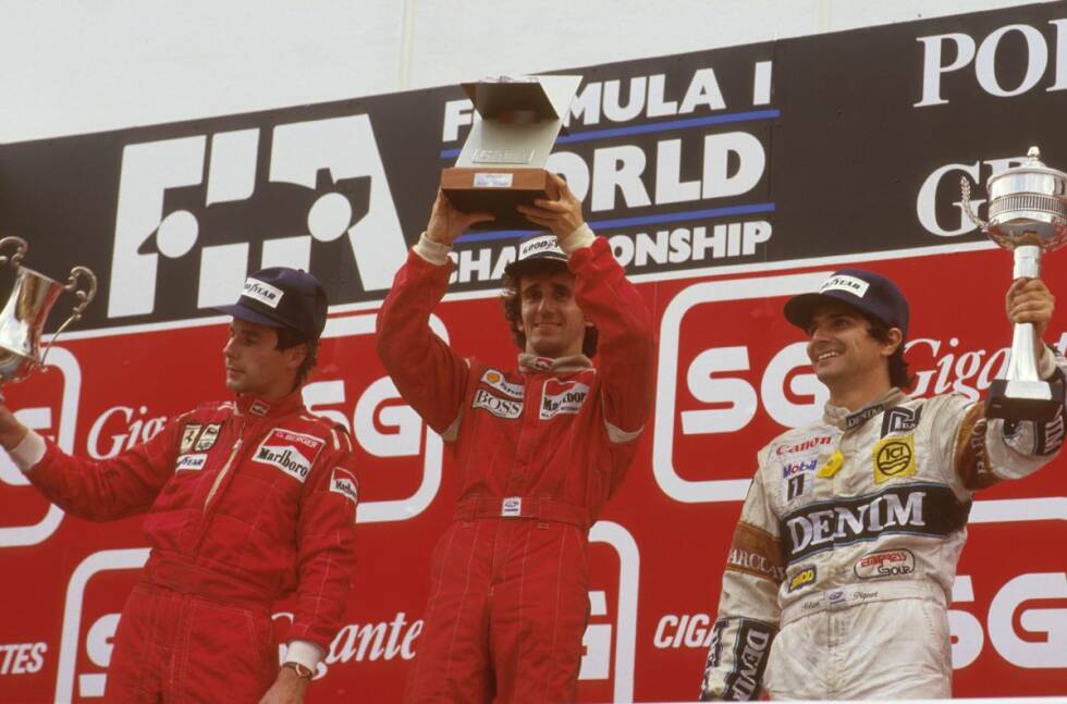 Foto zur News: Beim Grand Prix von Portugal in Estoril holt Berger seinen ersten Podestplatz für Ferrari. Seine Freude über Platz zwei hält sich aber in Grenzen. Nach langer Führung leistete er sich in der 68. von 70 Runden einen Dreher. Alain Prost sagt Danke und zieht mit seinem 27. Grand-Prix-Sieg in der ewigen Bestenliste mit dem damaligen Rekordhalter Jackie Stewart gleich.