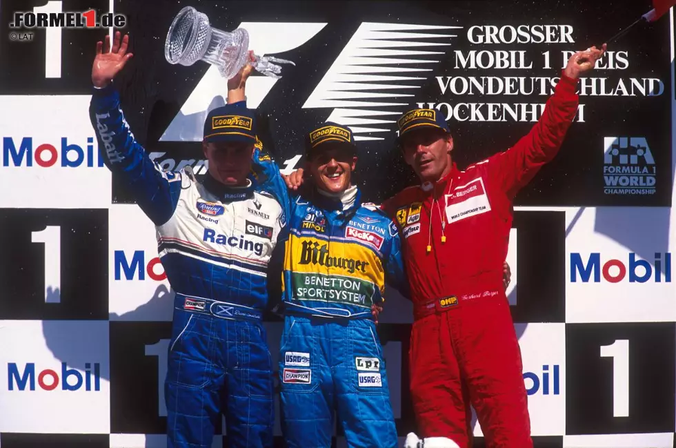 Auch beim Großen Preis von Deutschland in Hockenheim wird Berger Dritter. Sieger: Michael Schumacher, dessen Benetton Berger ... Foto zur News: Auch beim Großen Preis von Deutschland in Hockenheim wird Berger Dritter. Sieger: Michael Schumacher, dessen Benetton Berger ...