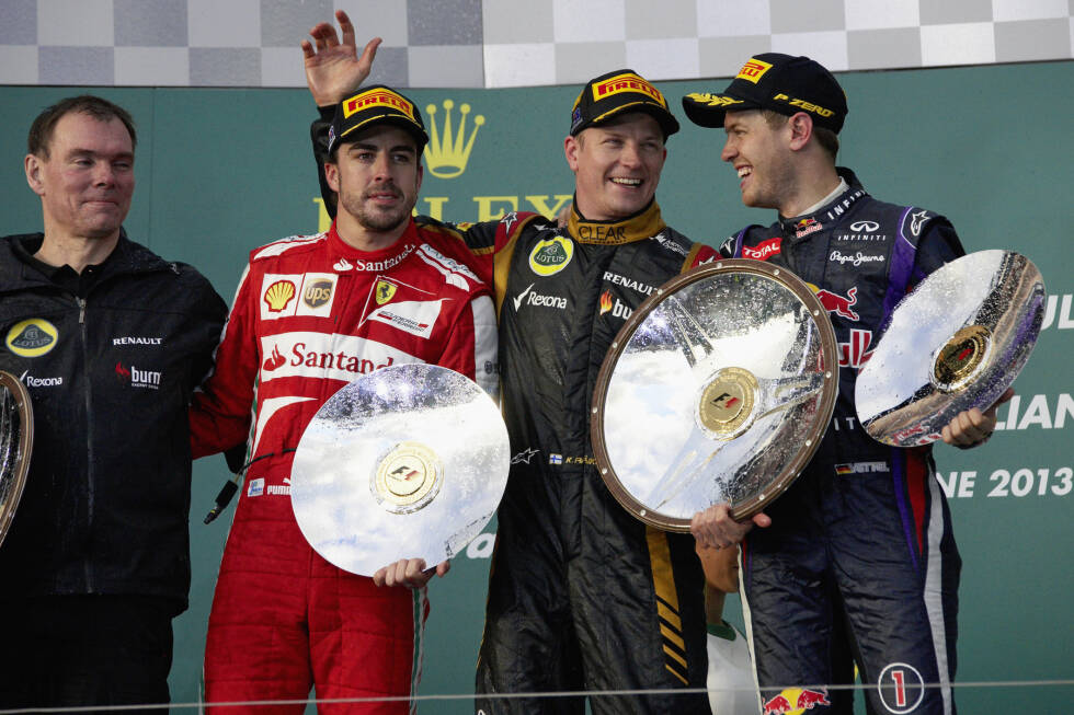 Foto zur News: 2013 beginnt der Finne die Saison gleich mit einem Sieg in Melbourne. Nach sieben weiteren Podien wird klar, dass ihn Lotus aufgrund finanzieller Schwierigkeiten nicht bezahlen kann. Räikkönen reicht es, Heikki Kovalainen übernimmt in Austin.