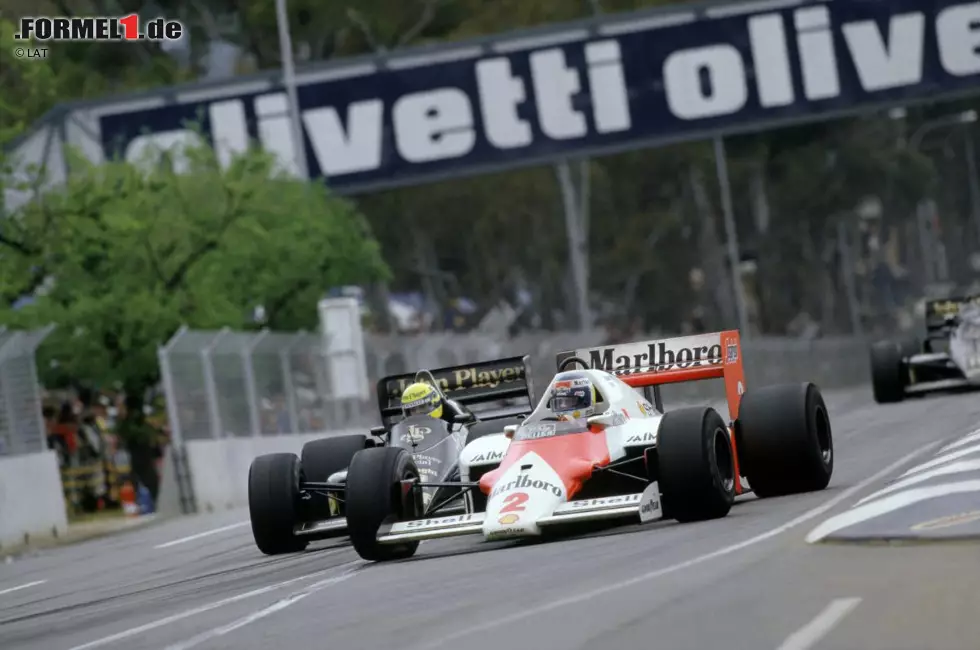 Foto zur News: Im Jahr 1986 platzt Nigel Mansells Reifen und damit auch seine Titelhoffnung. Der lachende Sieger ist Alain Prost, der sich die Weltmeisterschaft mit einem hauchdünnen Vorsprung von zwei Punkten sichert.