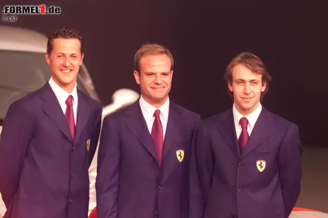 Da Irvine keine Lust mehr auf die Rolle des Wasserträgers hat, bekommt Schumacher 2000 mit Rubens Barrichello einen neuen Teamkollegen. Was zum Zeitpunkt der Präsentation des F1-2000 noch niemand ahnt: Die beiden sollen das erfolgreichste Fahrerduo der Formel-1-Geschichte werden und in den kommenden sechs Saisons insgesamt 24 Doppelsiege einfahren. Foto zur News: Da Irvine keine Lust mehr auf die Rolle des Wasserträgers hat, bekommt Schumacher 2000 mit Rubens Barrichello einen neuen Teamkollegen. Was zum Zeitpunkt der Präsentation des F1-2000 noch niemand ahnt: Die beiden sollen das erfolgreichste Fahrerduo der Formel-1-Geschichte werden und in den kommenden sechs Saisons insgesamt 24 Doppelsiege einfahren.