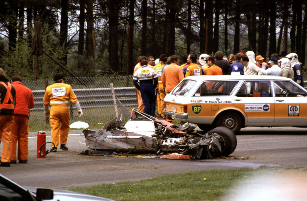 Foto zur News: 1982 endet dann eine der hoffnungsvollsten Formel-1-Karrieren viel zu früh. Im Qualifying kollidiert Gilles Villeneuve mit Jochen Mass. Das damals noch aus Aluminium gefertigte Chassis seines Ferrari bricht, Villeneuve wird aus dem Auto geschleudert und stirbt am Abend an seinen schweren Verletzungen. Der Kanadier wurde nur 32 Jahre alt.