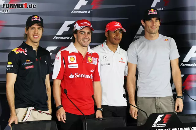 2010 darf sich die Formel 1 auf ein großes Finale freuen. Mit Sebastian Vettel, Fernando Alonso, Lewis Hamilton und Mark Webber können sich im Emirat gleich vier Fahrer noch zum Weltmeister krönen. Die besten Karten besitzt dabei der Spanier, der als Führender in das WM-Finale geht. Foto zur News: 2010 darf sich die Formel 1 auf ein großes Finale freuen. Mit Sebastian Vettel, Fernando Alonso, Lewis Hamilton und Mark Webber können sich im Emirat gleich vier Fahrer noch zum Weltmeister krönen. Die besten Karten besitzt dabei der Spanier, der als Führender in das WM-Finale geht.