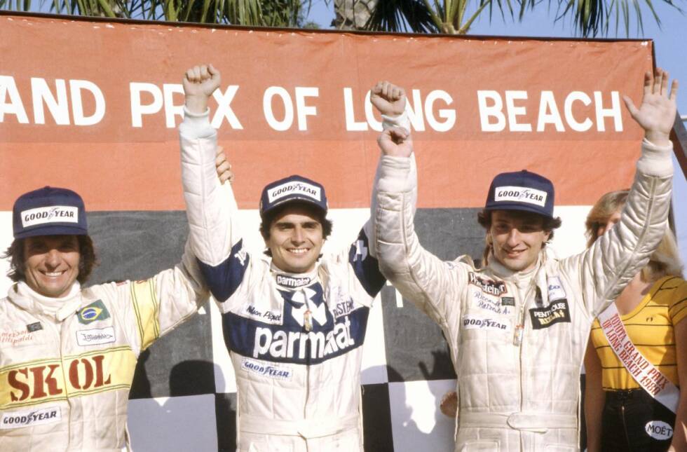 Foto zur News: Triumph und Tragödie liegen wie so oft in der Formel 1 eng beieinander. Während die Rennfahrerkarriere Regazzonis am 30. März 1980 aufgrund des folgenschweren Unfalls in der Queens-Haarnadel endet, erringt der Brasilianer Nelson Piquet, der es im Verlauf seiner Karriere auf drei WM-Titel bringt, den ersten seiner insgesamt 23 Grand-Prix-Siege. Mit dem Brabham-Piloten auf dem Long-Beach-Podium: Riccardo Patrese (Arrows) als Zweiter und Piquets Landsmann Emerson Fittipaldi, für den dieser dritte Platz der letzte Besuch auf einem Formel-1-Podium ist. Zum Saisonende zieht sich &quot;Emmo&quot; aus dem Grand-Prix-Sport zurück und geht anschließend jahrelang erfolgreich in der IndyCar-Serie an den Start.