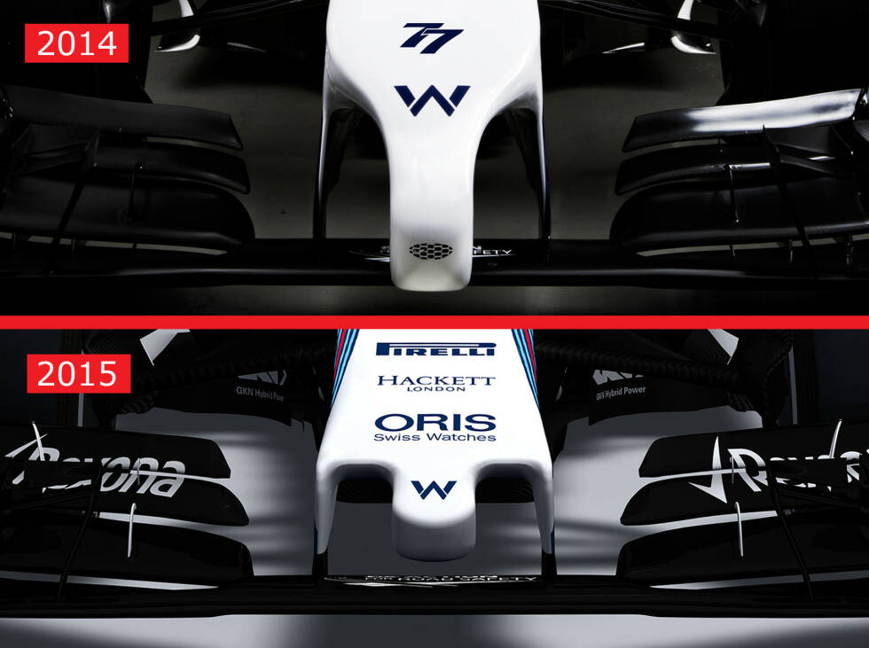 Foto zur News: Im Detail: der &quot;Zinken&quot; des Williams FW36 musste beim Williams FW37 einer neuen, kurzen Stummelnase weichen.